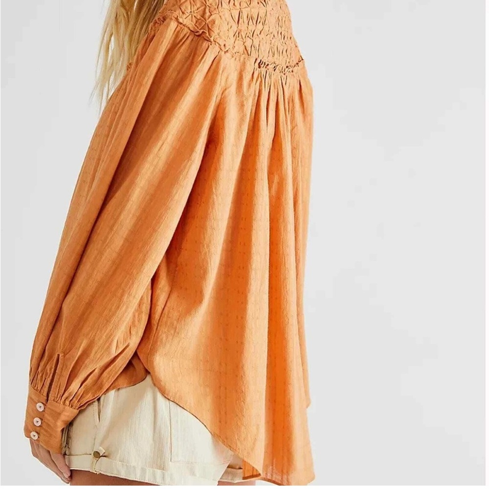 ❌FREE PEOPLE Marigold Cotton Button Down Oversized Top, SM (fits up to XL) - Picture 2 of 13